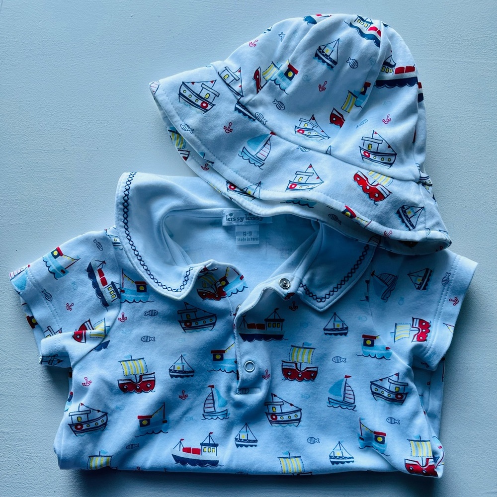 Kissy Kissy Sailboat Baby Romper with Hat